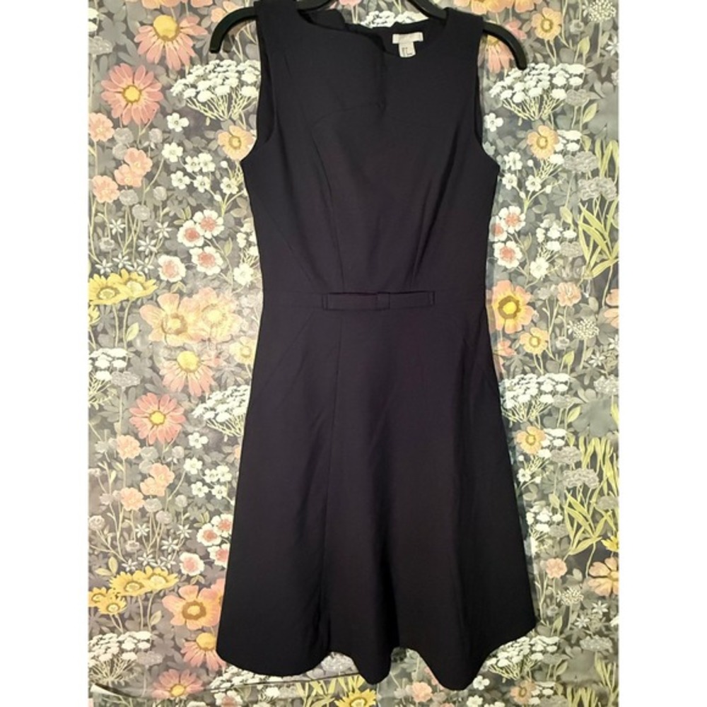 H&M Black Sleeveless Bow‎ Waist Fit Flare Dress Women's Size 6